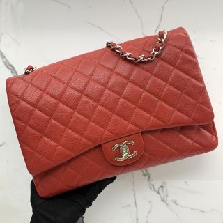 CAVIAR SKIN MAXI 33CM CLASSIC FLAP W/CARD NO.18 RECOLOURED