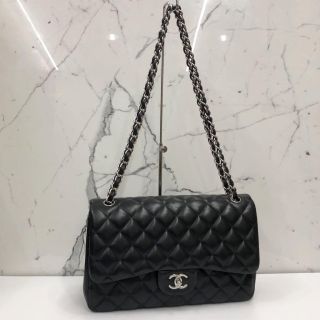 Chanel No.17 Jumbo Classic Flap Bag, Black Lambskin Leather