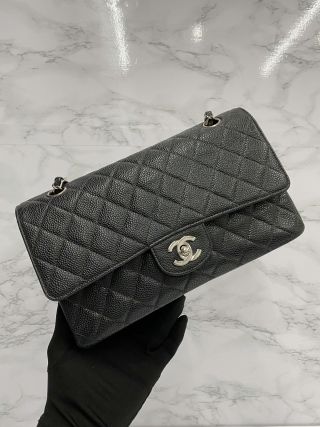 Chanel No.6 Classic Flap Bag, Black Caviar Skin Leather