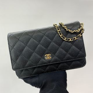 Matelassé Wallet on Chain in Caviar Skin