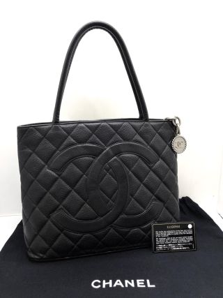 CHANEL Cavier Skin Medallion Hand Tote Bag