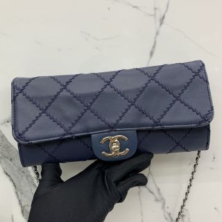 LAMBSKIN WALLET ON CHAIN NAVY WITH CARD NO.5