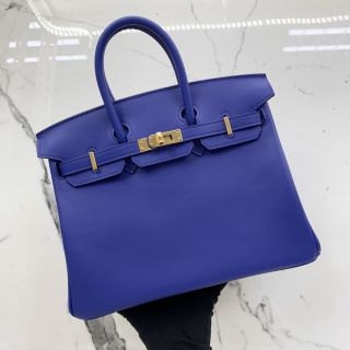 Hermes Birkin 25 Bag in Blue Swift Leather, U Stamp