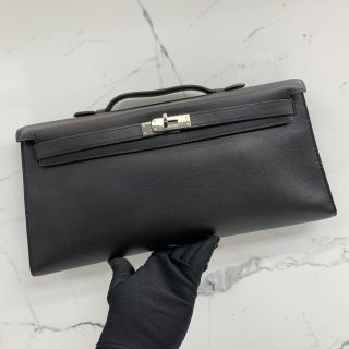 Hermes Kelly Cut Clutch in Black Swift Leather, K Stamp