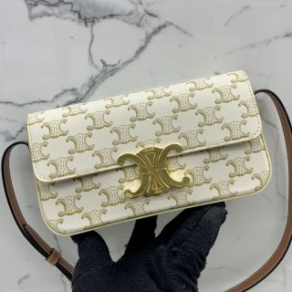 SHOULDER BAG CLAUDE IN TRIOMPHE CANVAS AND CALFSKIN WHITE