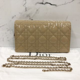 Lady Dior Pouch, Beige Patent Cannage Calfskin