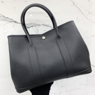 Hermes PM Garden Party Bag in Black Negonda Leather, R Stamp