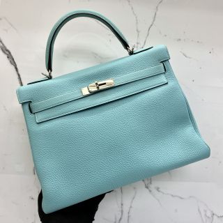 Hermes Bag Kelly 32 Lagoon in Togo Leather, T Stamp