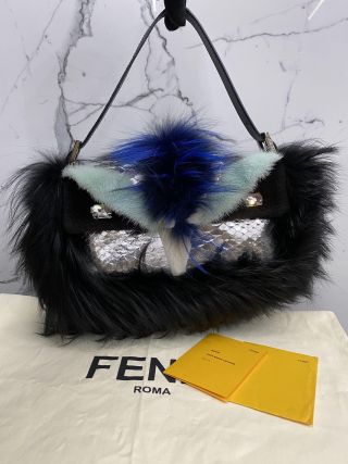 Fendi Fur Python Baguette Bag