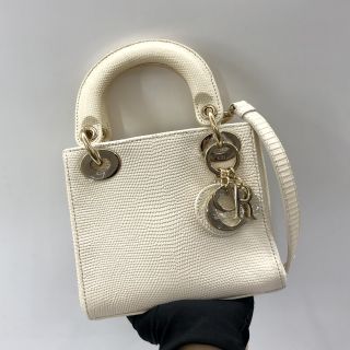 MINI LADY DIOR LIZARD WHITE