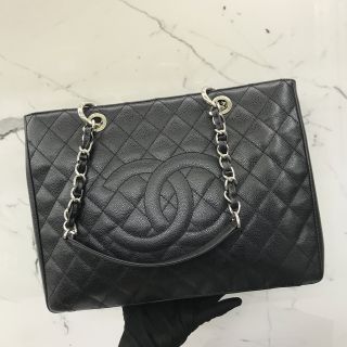 Chanel Bag Caviar Skin GST Black Silver W Card 18