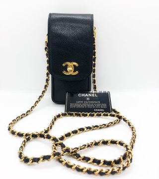 Chanel Caviar Skin Sling Chain Pouch with Card