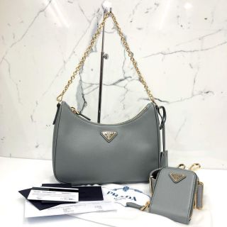 Prada Grey Re-edition Saffiano Leather Bag