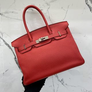 Hermes Bag Birkin 30 in Red Clemence, P Stamp