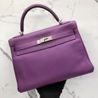 Hermes Kelly in Purple Clemence, R Stamp