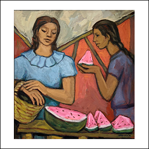 Art work by Alfredo Zalce, Women with Watermelons, painting, 29 x 27 in (74 x 69 cm)