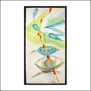 Art work by Alice Rahon, Rocío y manchas solares (Dew and Sun Stains), painting, sheet: 72 x 371⁄8 in (182.9 x 94.3 cm) - canvas: 79 x 431⁄4 in (200.7 x 109.9 cm)