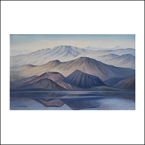 Art work by Carlos Orozco Romero, Volcanes en lejanía, painting, 36 5/8 x 59 in (93 x 150 cm)