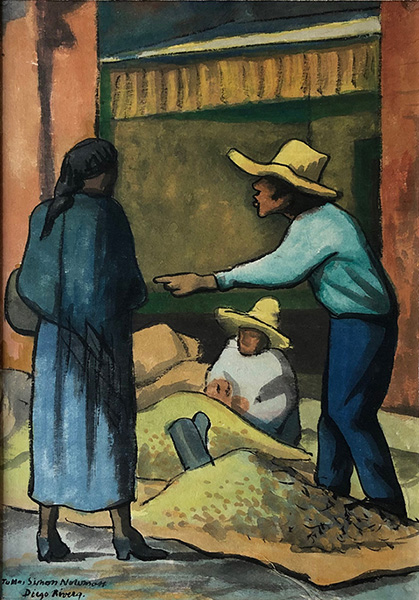 Art work by Diego Rivera, The Merchant, painting, 15 x 10 1/2 inches (38.4 x 26.8 cm)