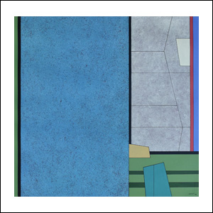 Art work by Gunther Gerzso, Blanco-Azul-Rojo-Verde, painting, 17 3/4 x 18 1/2 in (45.4 x 46.9 cm)