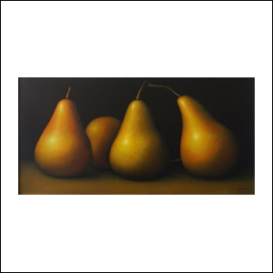 Art work by Gustavo Valenzuela, Pears, painting, 19.75 x 39 in (50 x 100 cm)
