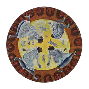 Art work by Rodolfo Morales, Vertigo Nupcial, painting, 31 1/2 in (80 cm) diameter