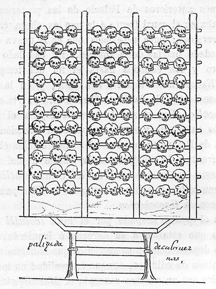 Tzompantli depicted in Duran Codex