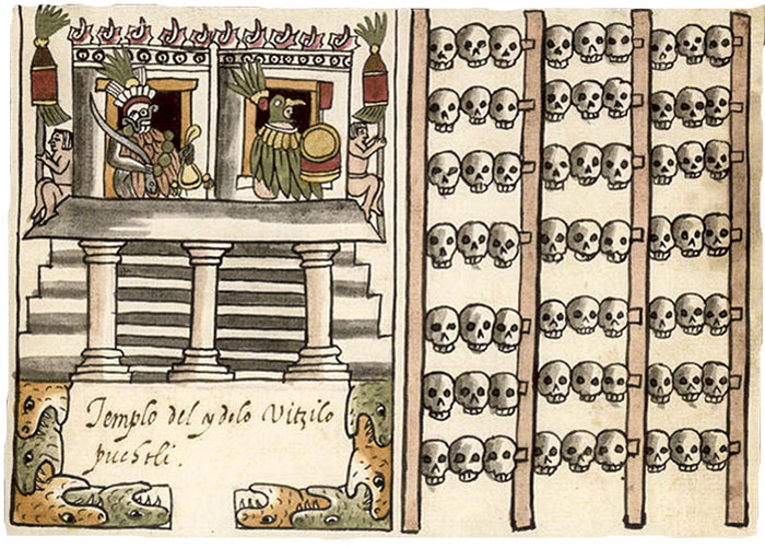 Tzompantli depicted on Tovar Codex