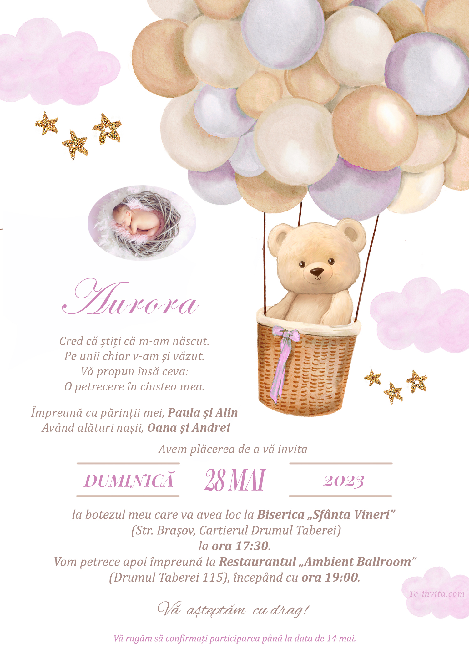 Invitație digitală Aurora botez