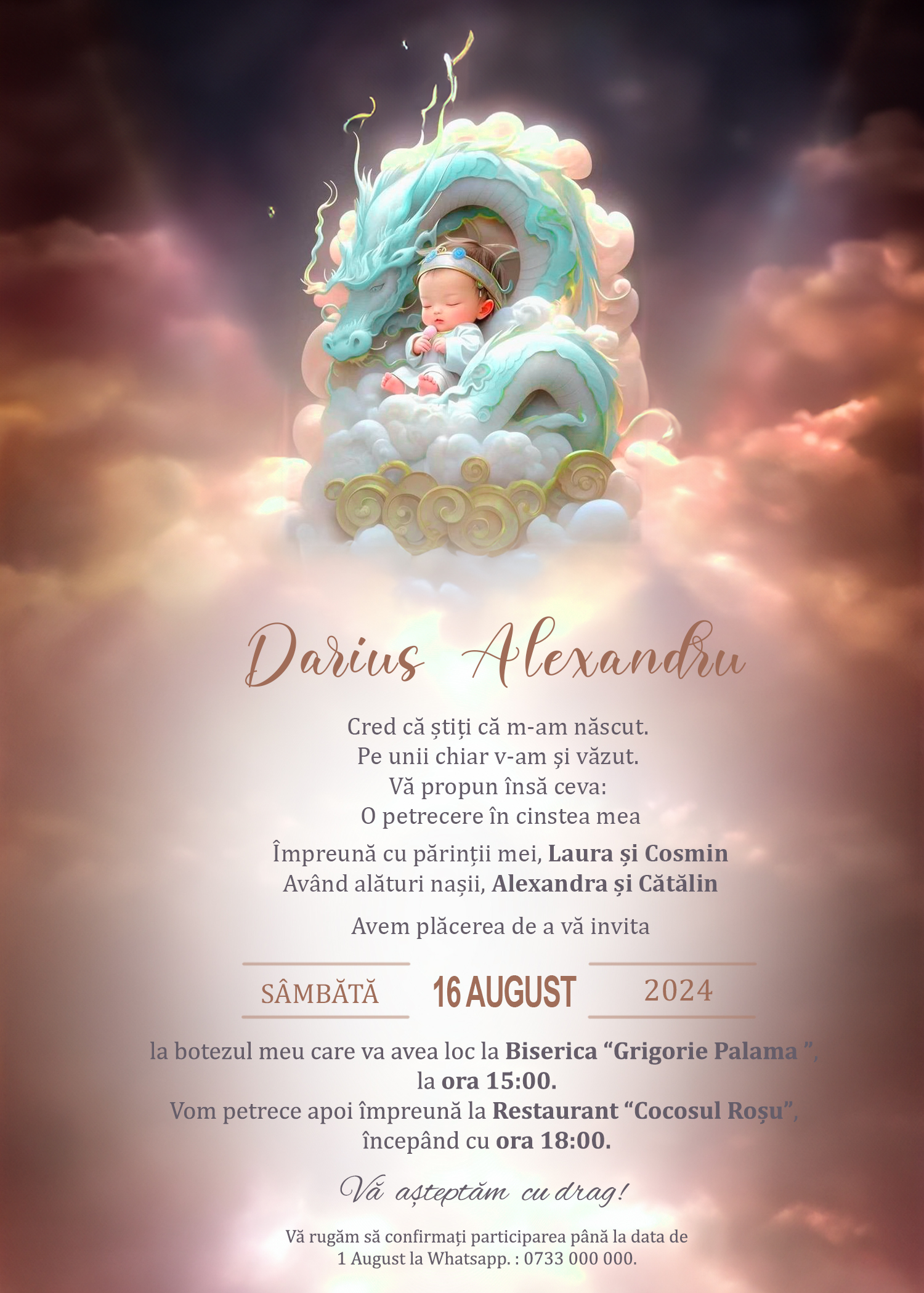 Invitație digitală Dragoon botez