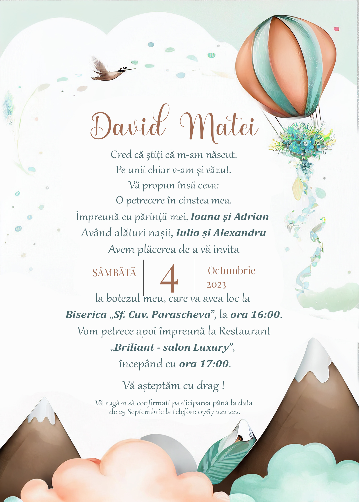 Invitație digitală Fly botez