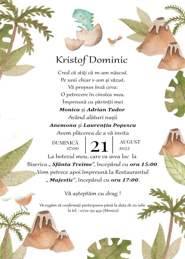 Invitație digitală Jurastic botez