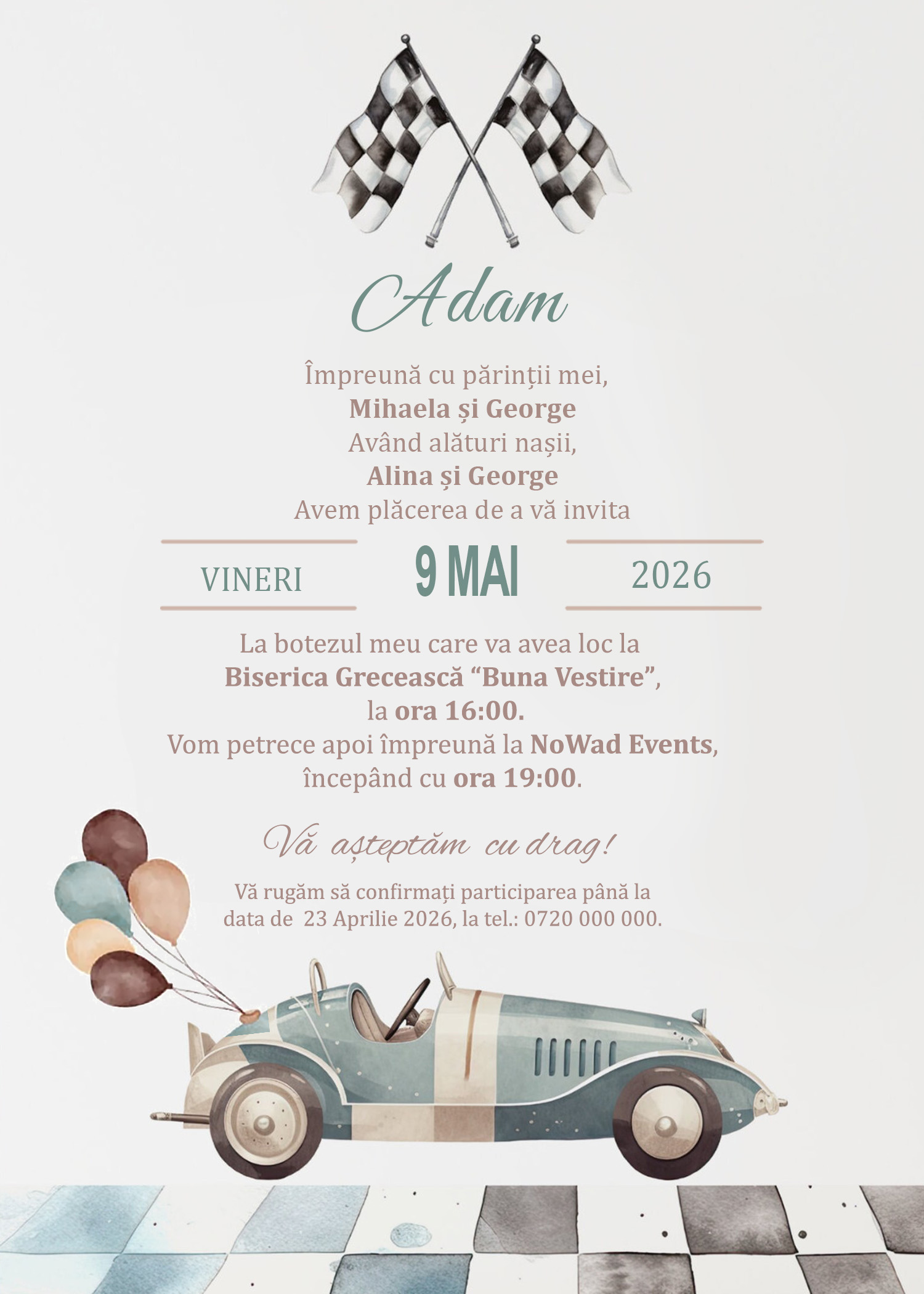 Invitație digitală Racing 1 botez