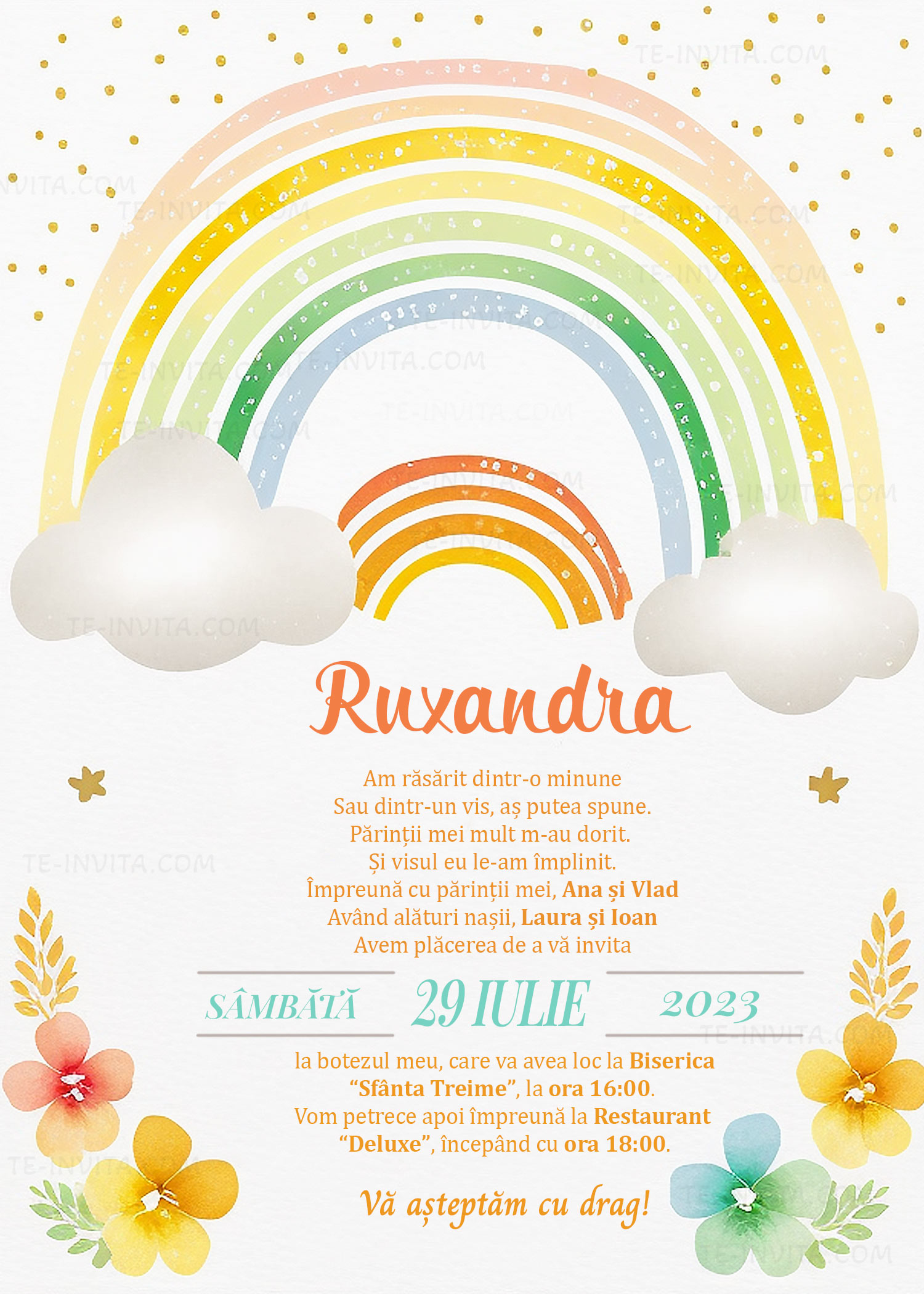 Invitație digitală Rainbow botez