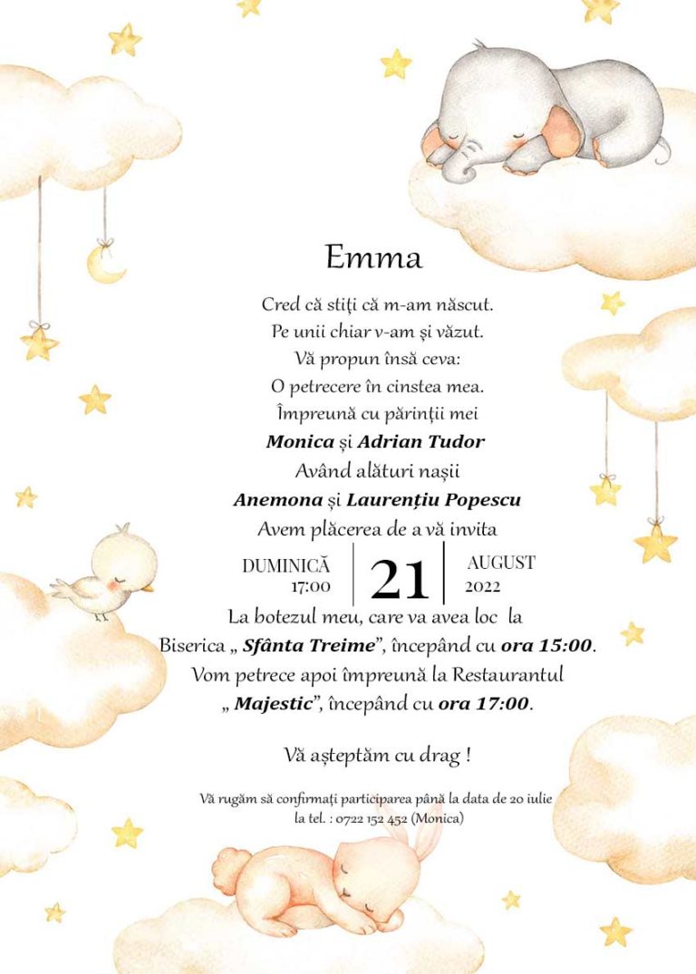 Invitație digitală Sleepy botez