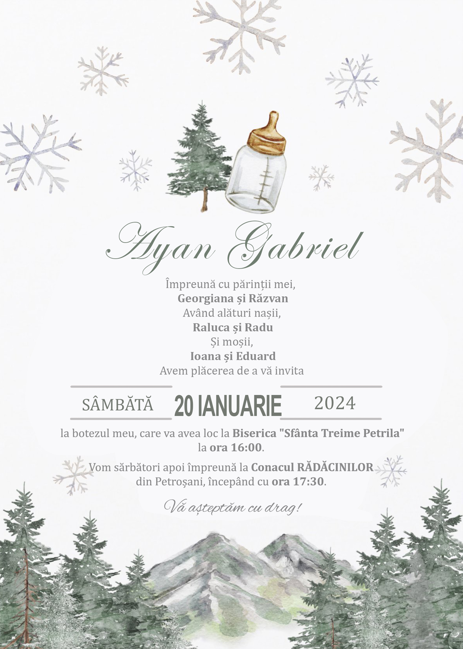 Invitație digitală Soft Winter botez