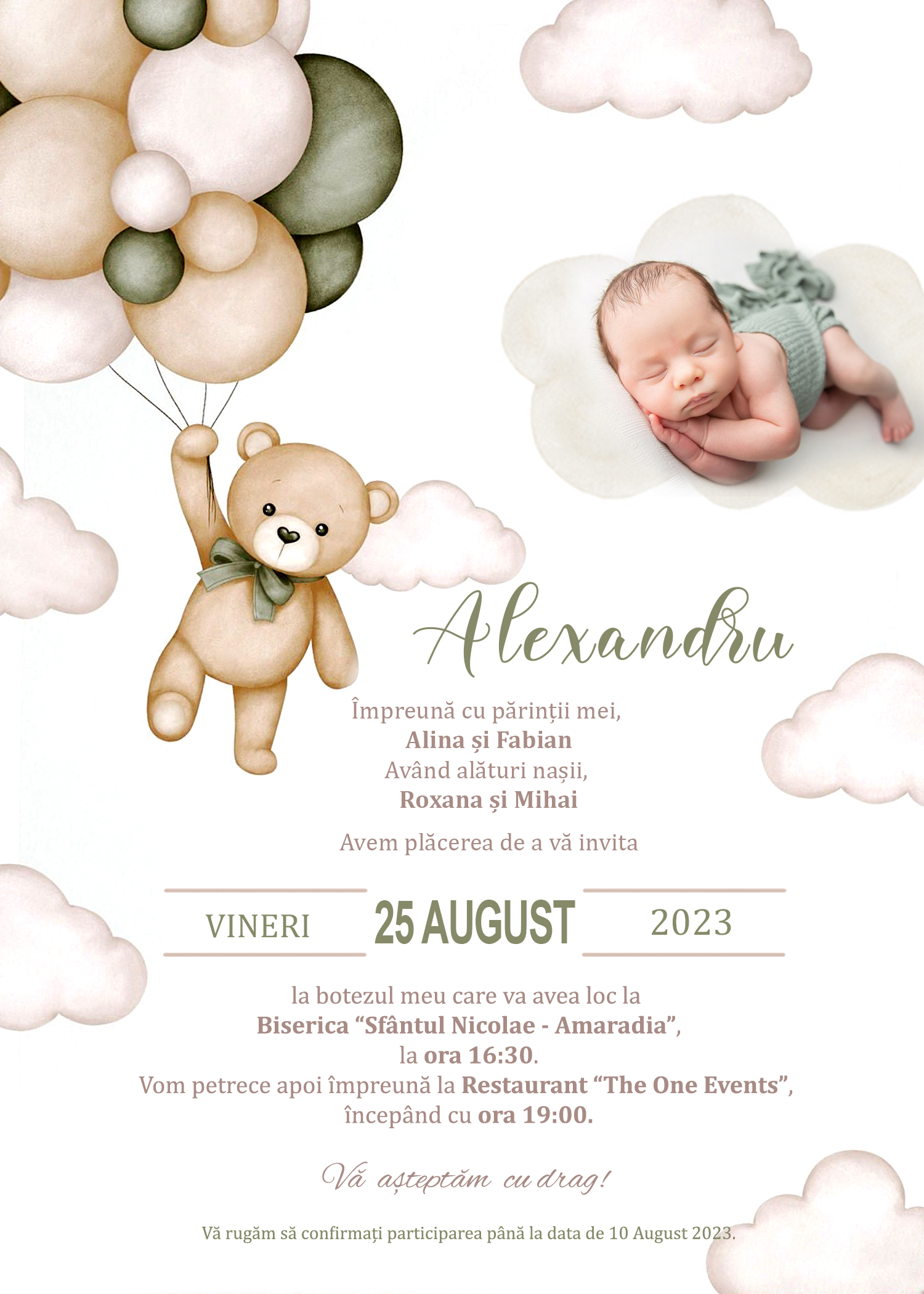 Invitație digitală Tranquility 1 botez