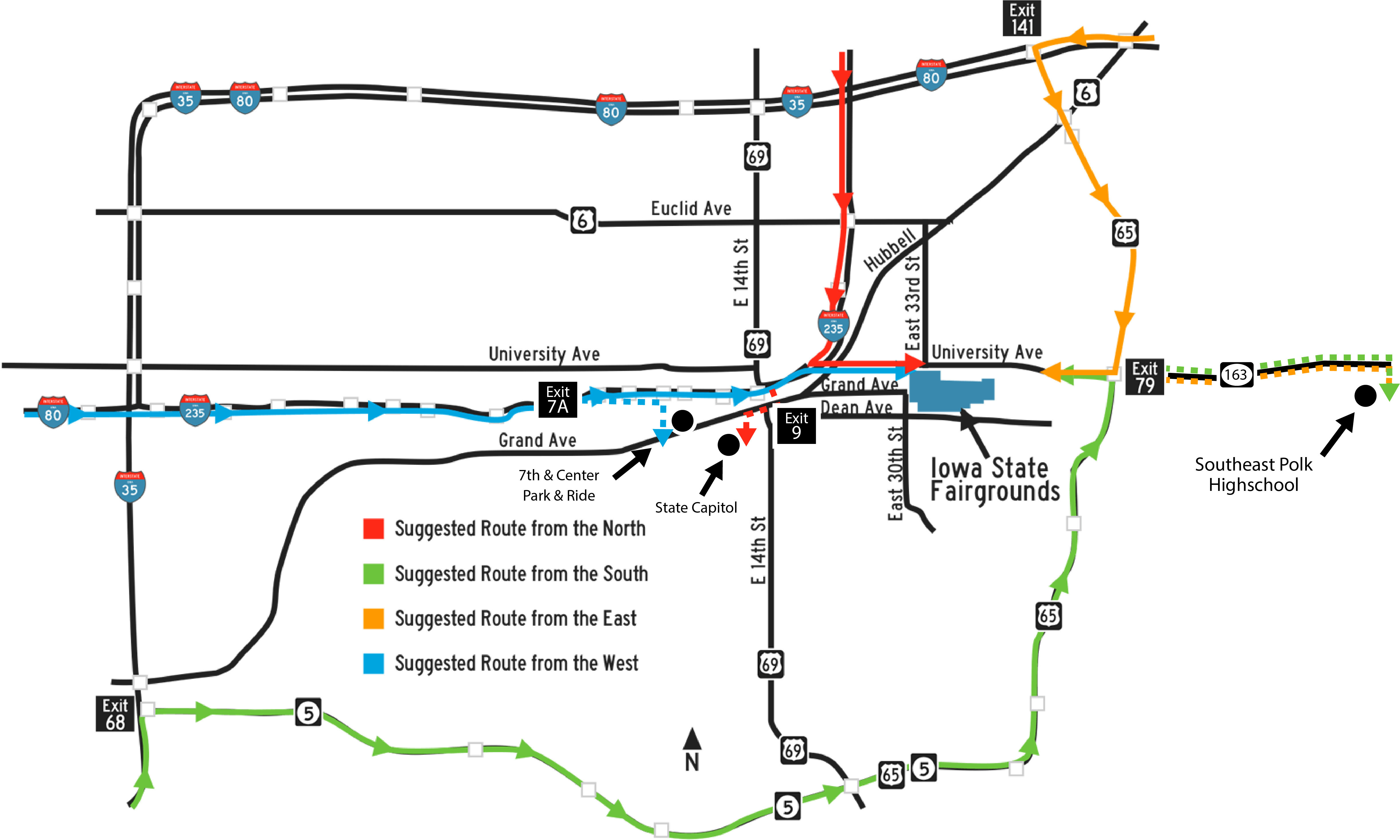 Suggested routes to the Iowa State Fair