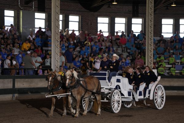 FFA members in Livestock Pavilion