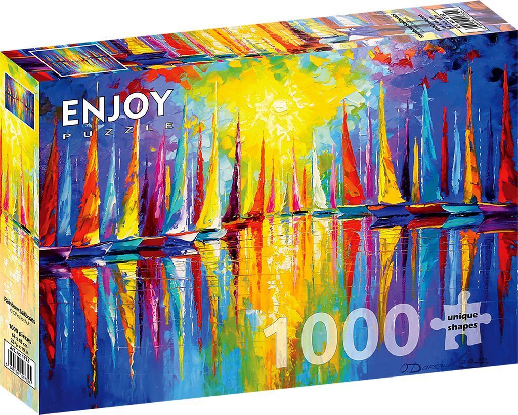 Impressionist oil painting of a vibrant, multi-colored fleet of sailboats on water at sunset.