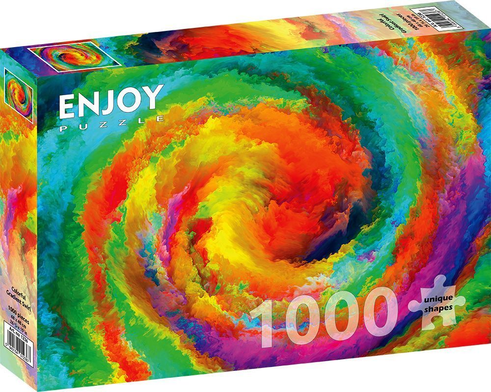 An abstract artwork of a vibrant, multi-colored spiral resembling a storm or nebula.