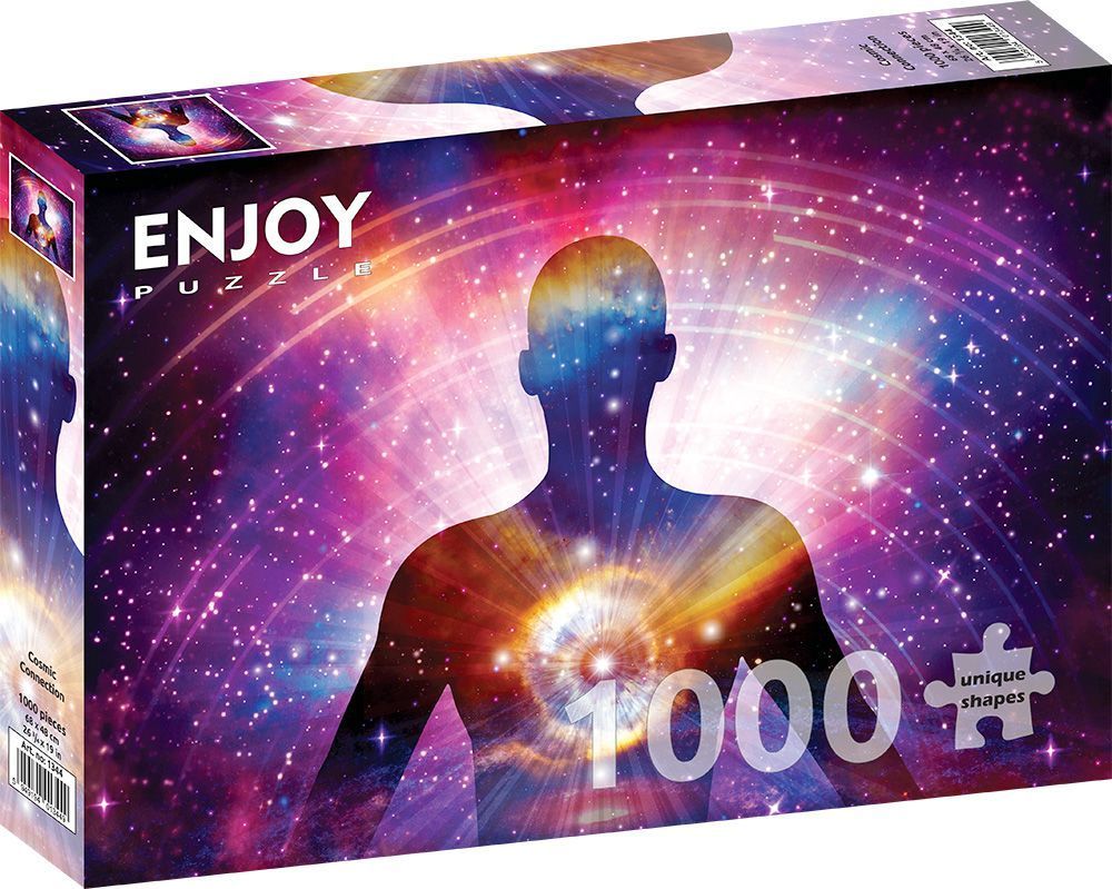 A silhouette of a human figure centered against a vibrant, star-filled nebula background.