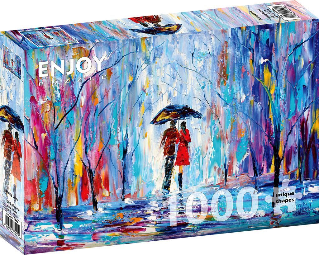 Impressionist oil painting of a couple walking under an umbrella in a vibrant, rain-slicked park.