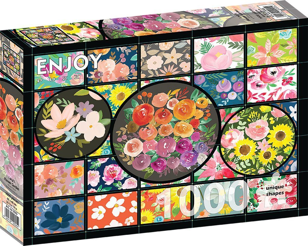 A collage of various watercolor floral illustrations arranged in a grid with circular inset panels.