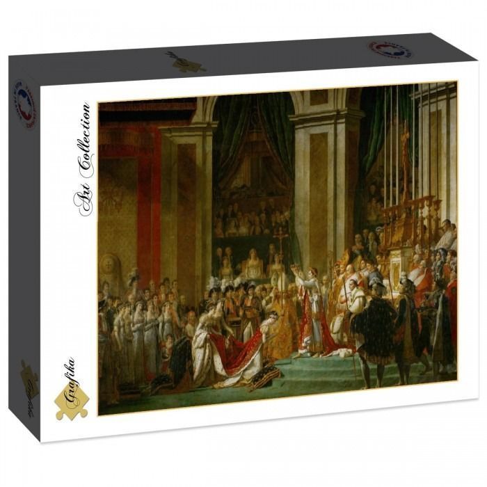 A reproduction of the Neoclassical painting of the coronation of Napoleon and Josephine inside Notre Dame Cathedral.