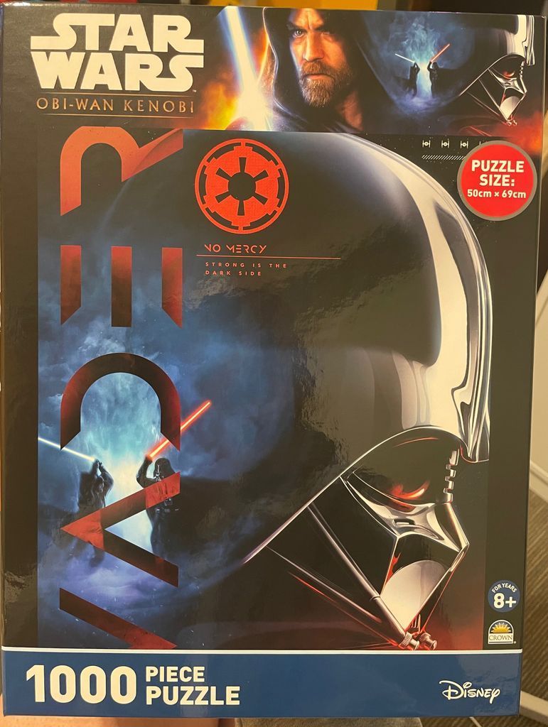 Darth Vader helmet and duel scene with Obi-Wan Kenobi