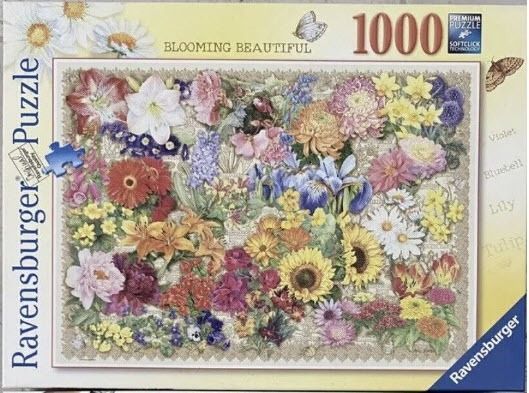 A lush, dense collage of vibrant, multi-colored flowers against a textured vintage botanical background.