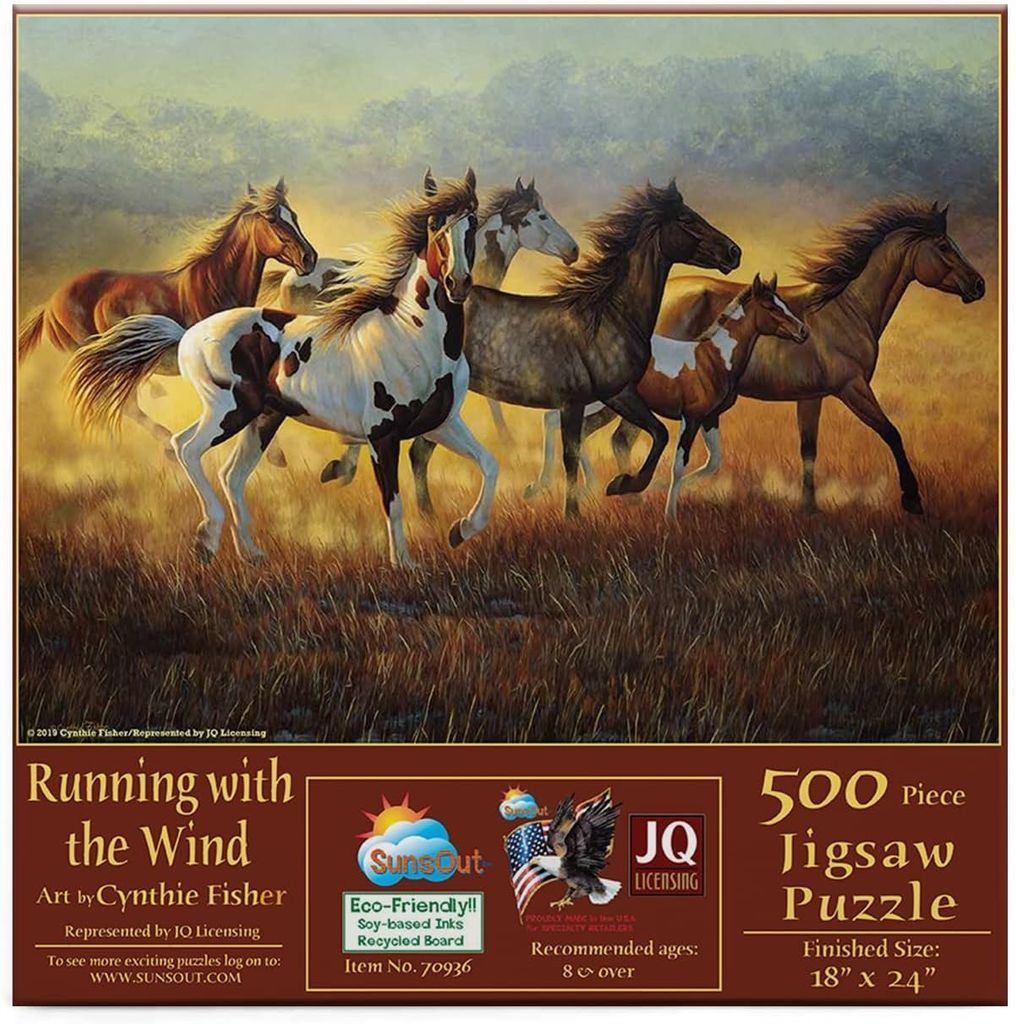 A herd of six horses galloping through a sunlit, grassy field.