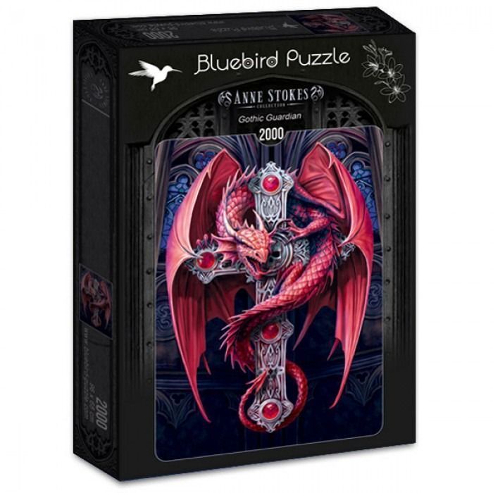 A detailed fantasy illustration of a vibrant red dragon coiled around an ornate silver cross in a Gothic setting.