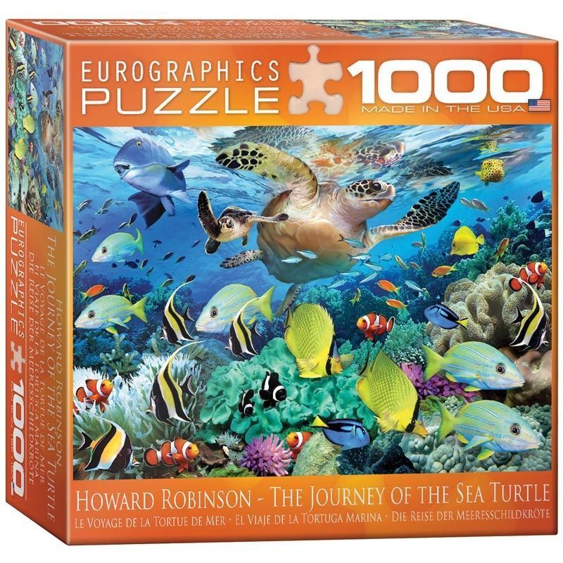 An underwater scene featuring a sea turtle swimming among a diverse array of tropical fish and vibrant coral reefs.